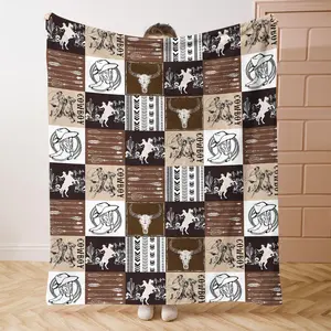 Western Style Plaid Pattern Print Flannel Blanket, Lightweight Flannel Blanket, Soft Comfortable Throw Blanket, Cool Bedroom Bedding Blankets, Air-conditioned Room Blanket, Warm Nap Blanket