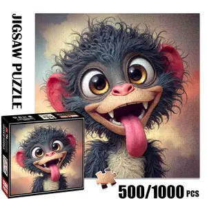 1pc 1000 piece adult puzzle 58x58cm Cute Furry Monkey with Big Eyes and Tongue - Outward500 pieces paper jigsaw puzzle suitable for DIY creative games for adults and families, birthday and holiday