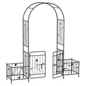 COSTWAY - 87 Inches Garden Arbor with Lockable Gate Side Planters-Black