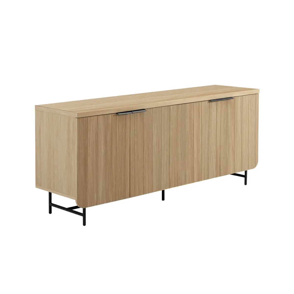 Walker Edison Fluted 4-Door MDF Home Storage Cabinet - 28.75x17.75x69in Scandinavian Coastal Oak & Black Modern Indoor MDF Cabinets, Space-Saving Living/Dining Space Cupboard with Wide Surface, Smooth Painted Metal, Adjustable Shelf, Requires Assembly
