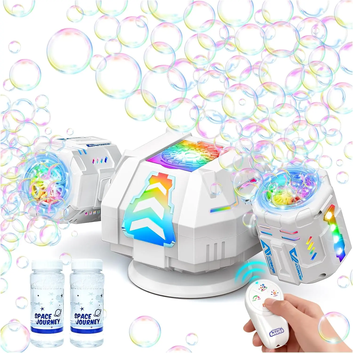 2026 RC Bubble Machine, Rechargeable Bubble Maker with 360°Automatic Rotation & 9 LED Light, 30000+ Bubbles Blower Machine Toys Gifts for Kids, Birthday Parties, Wedding, Indoor, Outdoor Activities