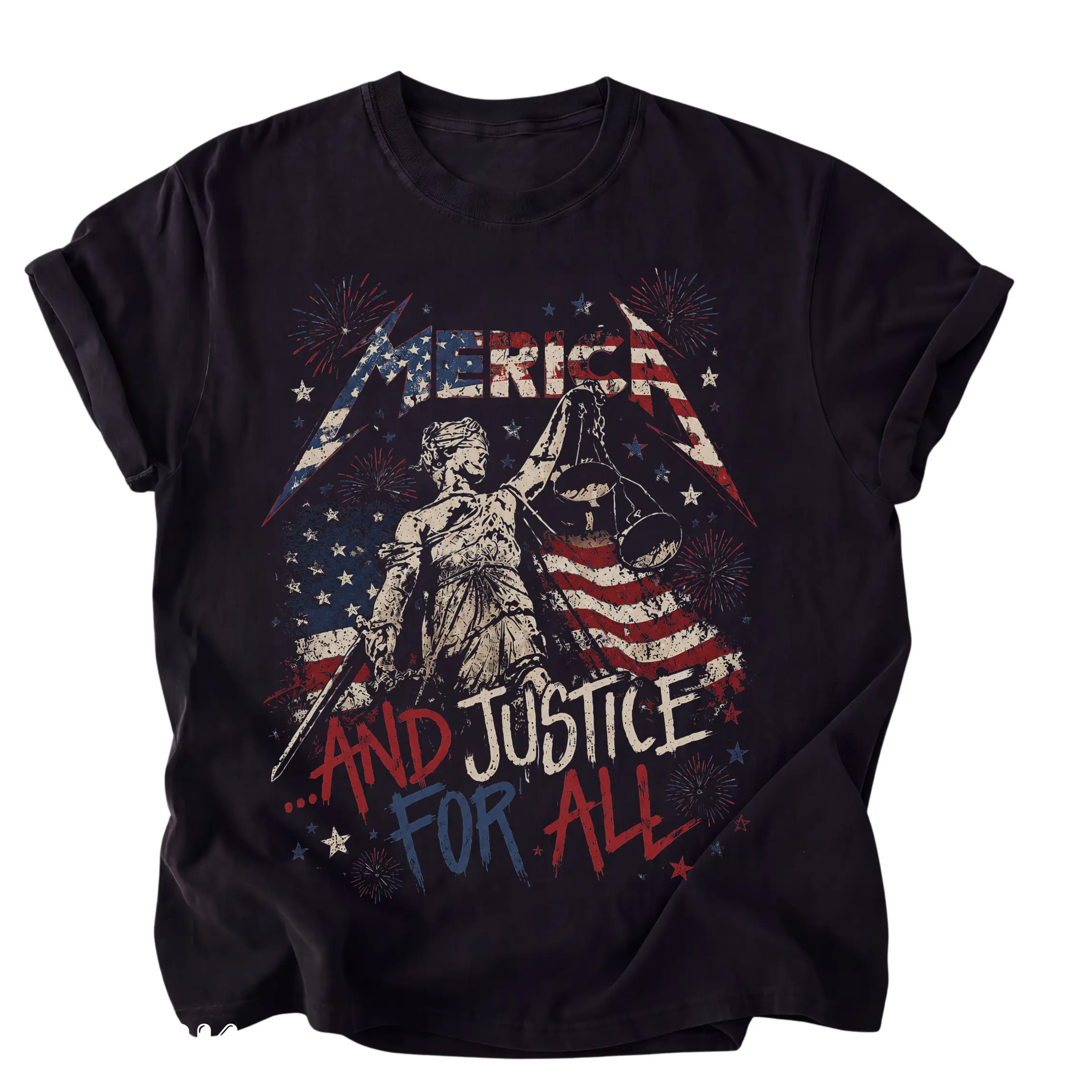 Merica and Justice For All Fourth of July T-Shirt, Tank Top, Sweatshirt: DTG Print