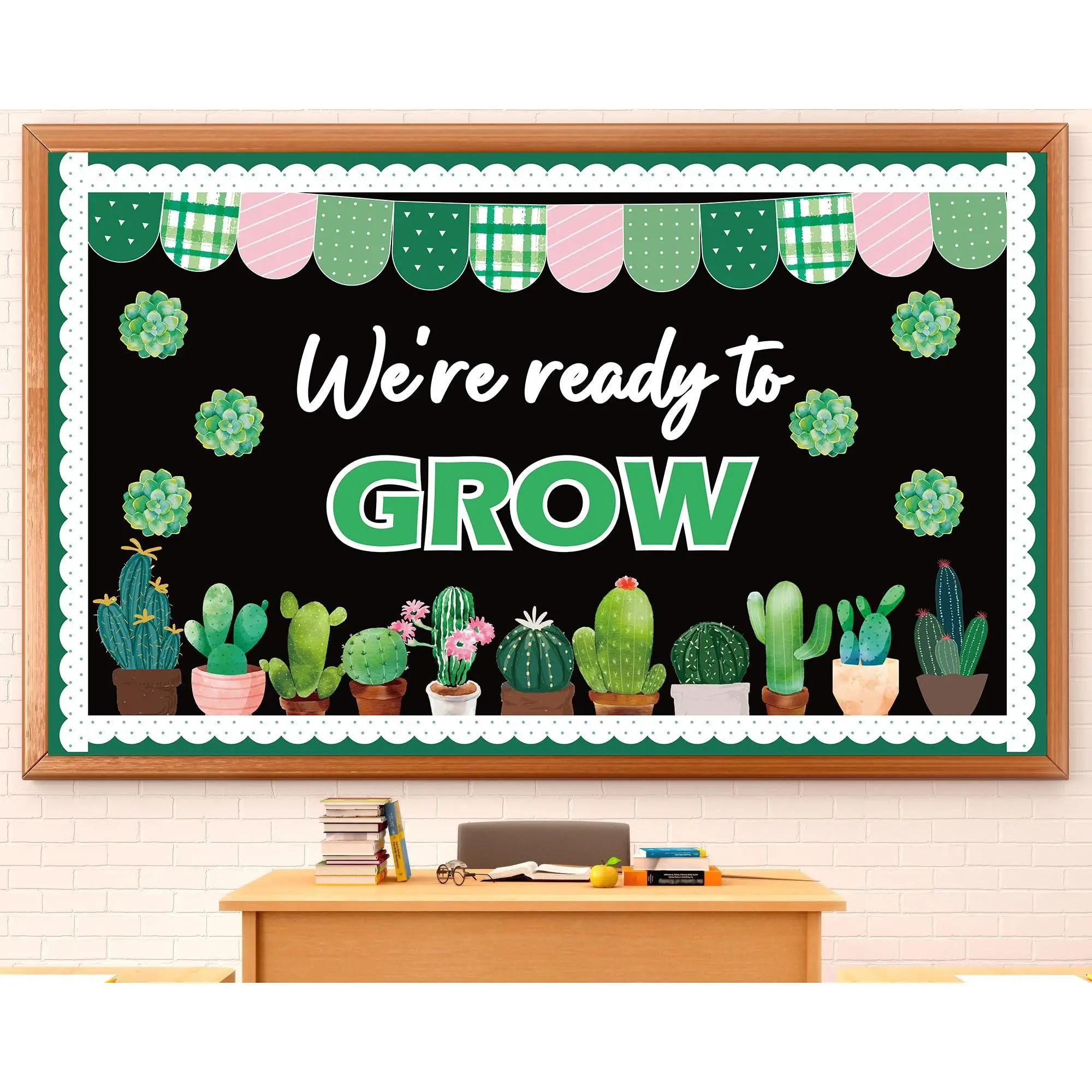 Cactus Bulletin Board Greenery Classroom Decorations Succulent We're Ready To Grow Paper Cutouts Motivational Positive Set For School Door Wall Decor Teacher Supplies