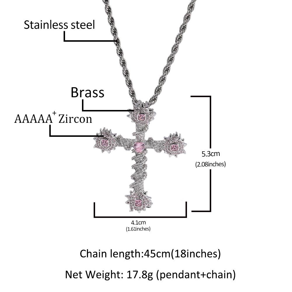 HOLY BLING" Titanium Cross Chain Religious Jewelry Cuban Link Design Purple Zircon Unisex Versatile Accessory High-Quality Materials