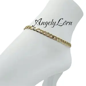 Tobillera cubana 4mm size 10 ajustable Oro Laminado 14k Alta Calidad