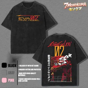 Evangelion Final model 02 Washed Hoodie Sweatshirt Anime Shirt, Crewneck, Casual Graphic Tee, Heavyweight Cotton T-shirt, Anime Merch, Streetwear