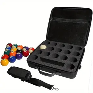17-Hole Black American 8 Ball Pool Bag, Portable EVA Hard Billiard Carry Case, Durable Protective Pool Ball Storage Bag with Carry Handle and Adjustable Shoulder Strap, Ideal for Game Room, Home, Tournament and Travel Use