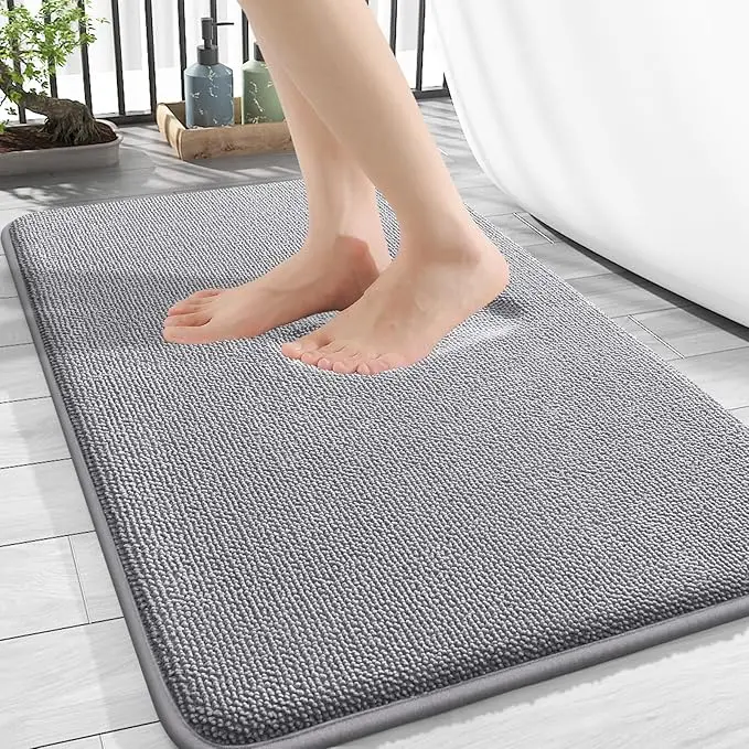 Grey Modern Rectangle Memory Foam Bath Mat (30x20 in) - Super Soft, Thick, Absorbent, Fade Resistant, Quick Drying Mat, Non-Slip Backing, Machine Washable for Tub, Shower