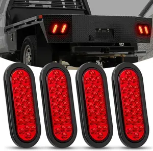 Nilight 6Inch Oval Rear Trailer Tail Lights (4PCS, Red, 24LED Bright) - 12V Stop/Turn Marker Lights with Flush Mount Grommet Plugs, IP67 Waterproof for Trucks/RVs, Rear Lights