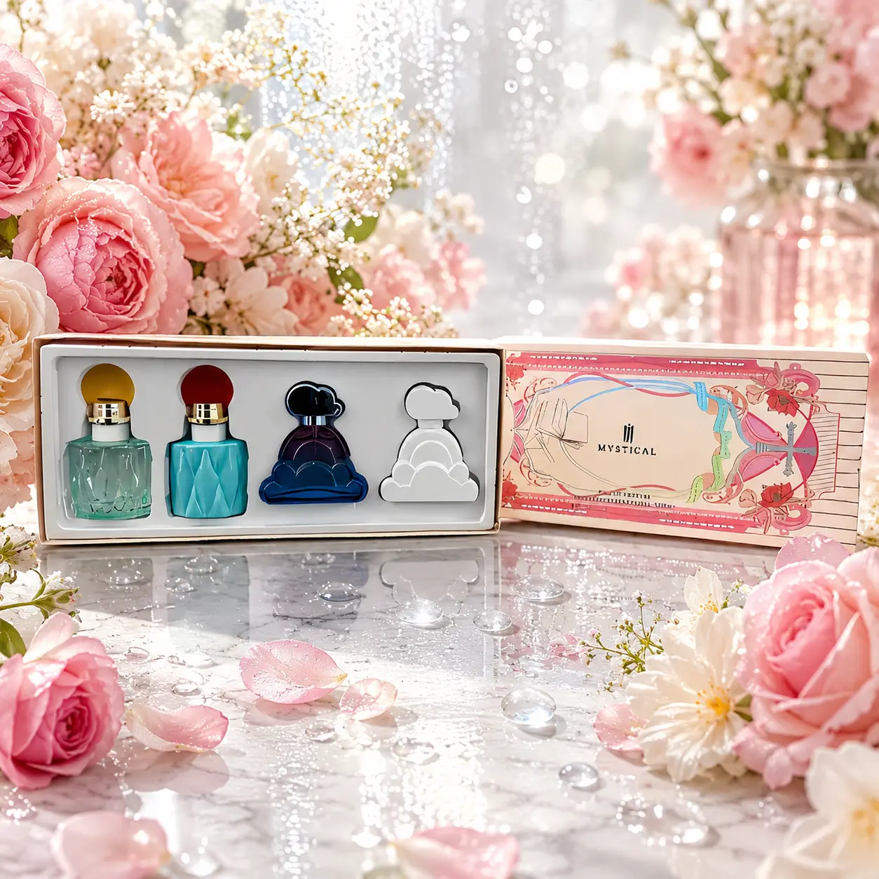 MYSTICAL Dream Cloud Women’s 4-Piece Perfume Gift Set - 4×30ml (1.0 Fl Oz Each, 120ml Total) Light Spray, Diverse Scents of Pear, Peach, Musk, Woody & Fruit Notes, Portable Travel Size, for Daily Wear & Parties