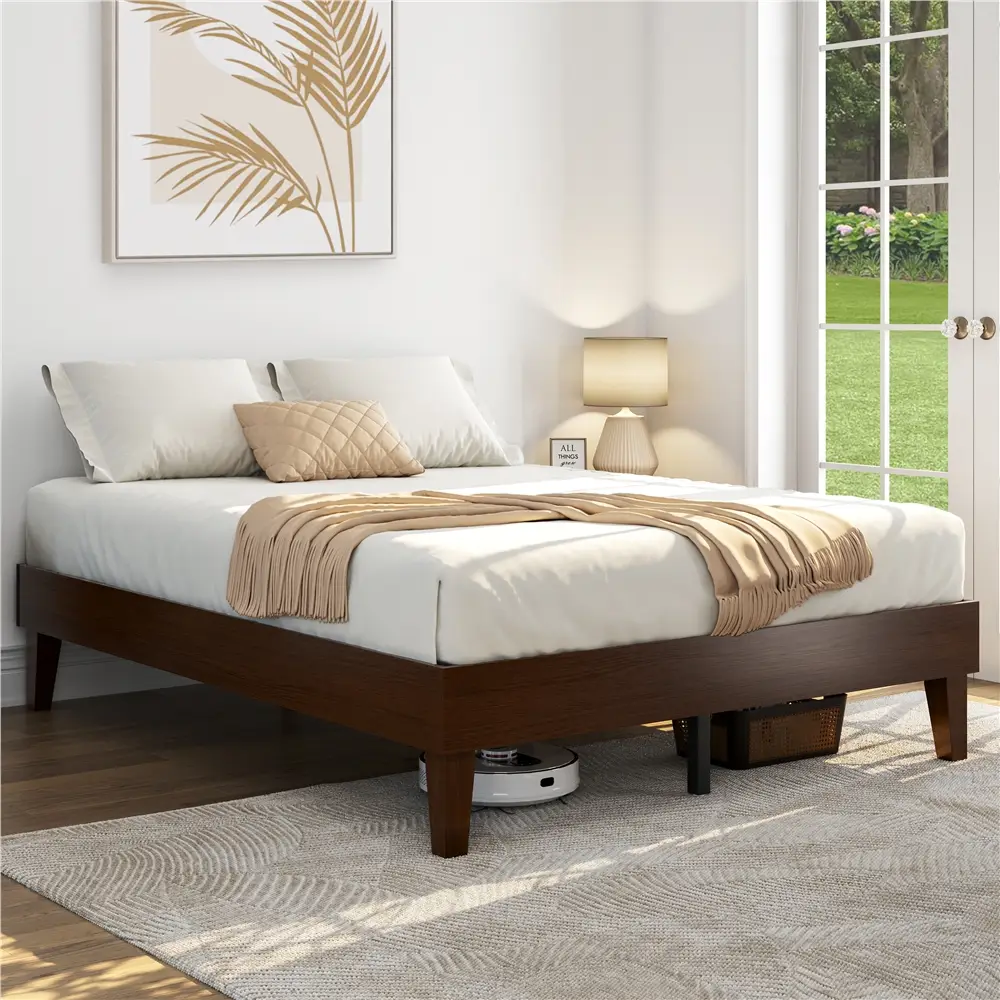Yaheetech Wood/Metal Bed Frame, Bed Frame with Sturdy Slat Support, Without Headboard, Underbed Space for Storage, No Box Spring Needed, Easy Assembly
