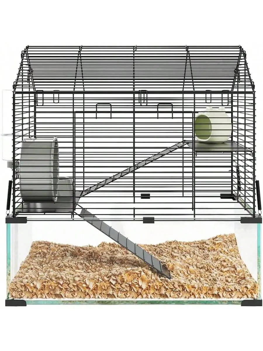 Gaomon 3-Tier Large Syrian Hamster Cage - 7in Deep Tempered Glass Bottom, Exercise Wheel, Water Bottle, Food Bowl, Ramps, Portable House, Durable Build, Optimal Airflow, Captivating Visibility, Easy Cleaning, Easy Cleaner