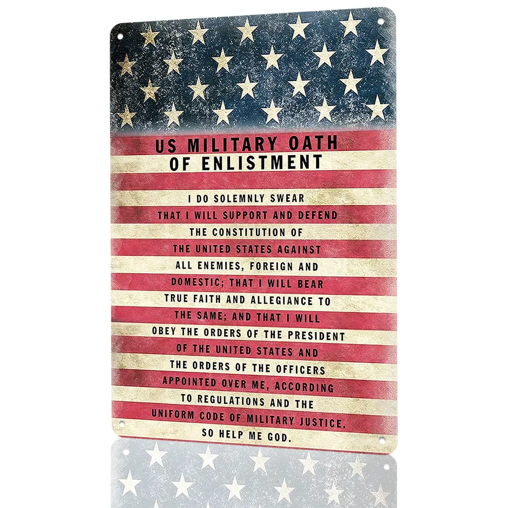 8x12 Rust-Free Aluminum Plaque - Vintage US Military Oath of Enlistment Distressed Flag Sign, Waterproof, Military Pride Veteran Home & Wall Decoration, Patriotic Daily Veteran Gift