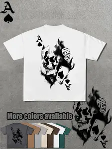 Vintage Skull Print Loose Fit T-Shirt, Unisex Street Style Short Sleeve Top, Summer Fashion Essential, Multiple Colors Available