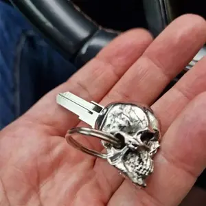 Stainless Steel Skull Motorcycle Keychain - Edgy Gothic Design, Durable Motorcycle & Bike Keychain Accessory, Unique Gift for Bikers (Keychain Only - No Keys Included)