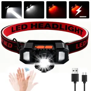 1PC Sensor Headlamp Rechargeable , Motion Sensor Headlamp Super Bright LED Flashlight with 6 Lighting Modes, Zoomable Spotlight & Floodlight, Waterproof 90° Adjustable Head Lamp for Camping Hiking Running