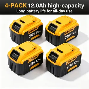 4-Pack 12.0Ah Extended Replacement Lithium-Ion Battery, 20V High-Capacity, Compatible with DEWALT Power Tools, Extended Battery