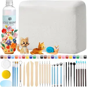 Air-Dry Clay, 8 LBs Pottery Clay with 100ML  Gloss Clay Varnish Protects and 27 count Pottery Tools Sculpting Tool Set, Air-Dry Clay Kit for Adults Beginner DIY Craft