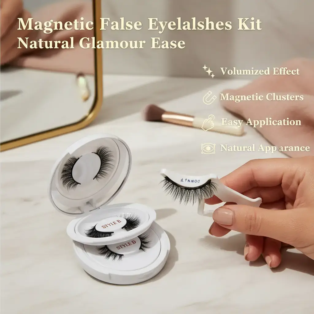 Volumized False Eyelashes Kit with All-in-1 Tools, Destination Collection, Reusable, Glue-Free, Waterproof, Lightweight, Antioxidant, Easy-to-Apply DIY Volume Magnetic Eyelashes Makeup Cosmetic Accessory