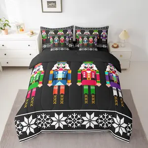 Feelyou 7-Piece Nutcracker Microfiber Bedding Set, Multi-Size Retro Scandinavian Decorative Bedding, Colorful Snowflakes Christmas Vibe Bed-in-A-Bag, Decorative Bedding Set