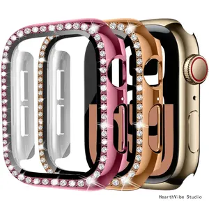 Diamond Case For Apple watch series 10 9 8 7 6 5 4 se 46mm 42mm 44mm-40-41-45mm Glass+Bling Bumper Screen Protector Accessories