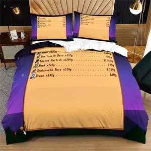 Stardew Valley Fish Sell List Duvet Cover Set, Soft and Breathable, All Season Use, Pixel Game Themed Bedroom Decor for Teens