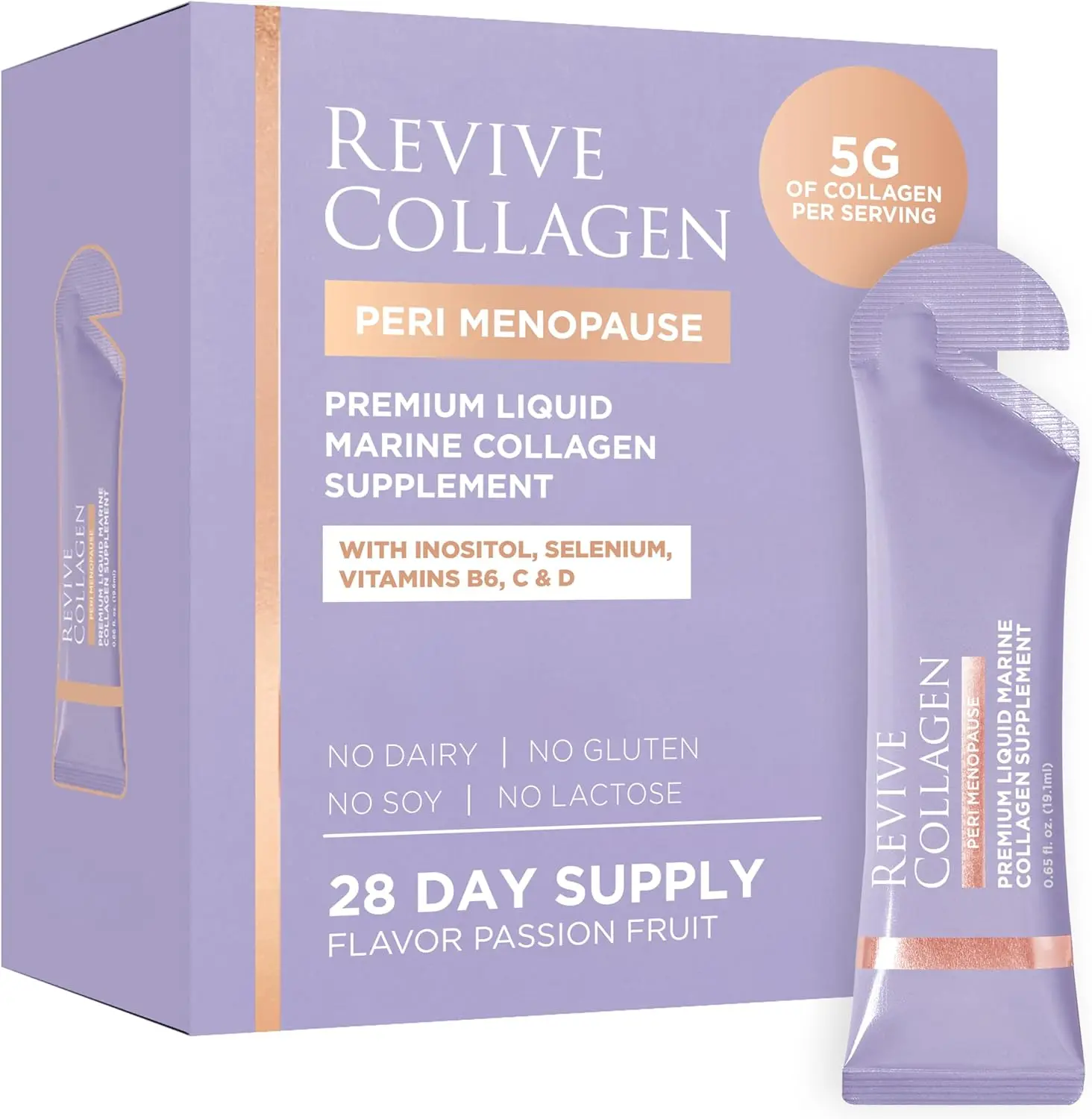 Revive Collagen Perimenopause — Hydrolyzed Marine Collagen Drink for Women, 5,000MG, Inositol, Selenium, Vitamin B6-B12, C & D, Supports Skin Health, Reduces Fatigue, Passionfruit Flavour — 14 Sachets