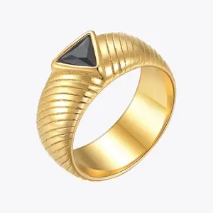 Boho Geometric Pyramid Shape Ring - Black Onyx, Geometric-Shaped, 3D, Artist Style, Cube Zirconia Rings, Everyday Fashion Costume Jewelry Accessory, Sizes 7-8, Black Onyx Rings