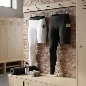 Men's 2 Pack Compression Pants with Pockets - Single Leg Tight Sports Long Pants Base Layer Leggings for Basketball Running Gym Workout Training Athletic Performance Moisture Wicking Stretch Fit