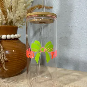 Customizable Glass Cups with Glass Straws