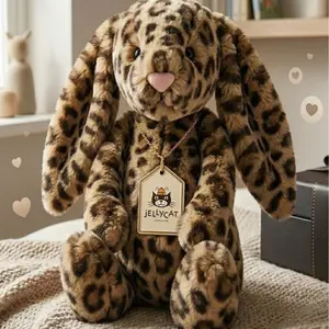 Jellycat Bashful Leopard Bunny Plush with Iconic Blue Bag | Cute Cheetah Cheetah Print Animal Stuffed Toy Aesthetic Room Decor Gift