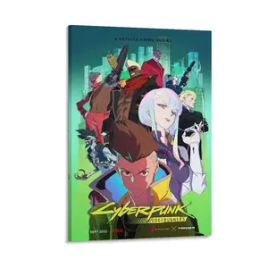 Cyberpunk Edgerunners Anime Cover Poster, Canvas Wall Art for Room Aesthetic And Decor, 5-Piece Set for Living Room And Bedroom Poster Canvas Wall Art For Bedroom Decor Bar Office Room Decor Gift