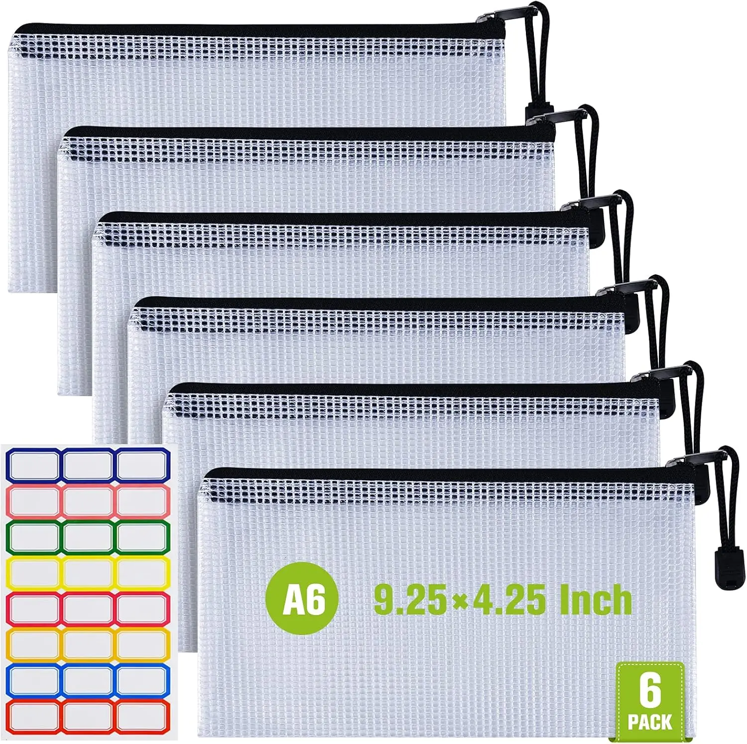 Plastic Mesh Zipper Pencil Pouches, 6 count  -Resistant Document File Folders, A6 Size Zipper Documents Pouch Document Organizer Bags for School Office  Travel Storage(9.254.25Inch)