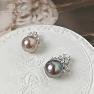 NC89-Floral Shadow-Edison Pearl Pendant,Iridescent Edison Pearl,CZ Flower Setting,S925 Sterling Silver