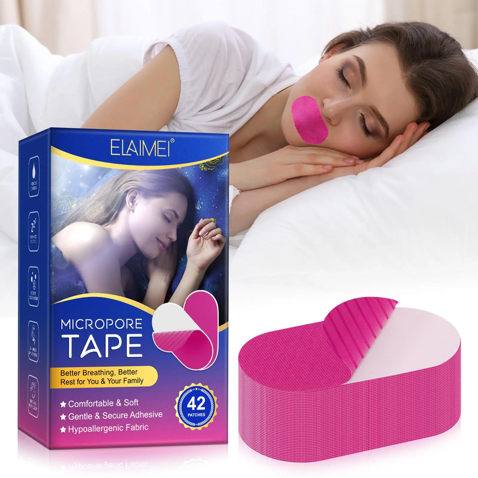 Micropore Tape, 42pcs/box Sleep Patch, Good Elasticity and Breathability, Develop Nasal Breathing, Reduce Mouth Breathing, Enjoy a Healthier Sleep