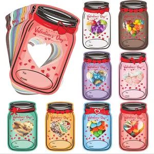 48-Piece Colorful Candy Jar Valentine's Card Set, Fun Valentine's Exchange Cards in Mason Jar, Includes Pocket Hugs, Thank You, Gift Cards, Fun Party Cards