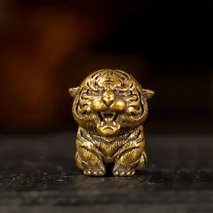 Solid Brass  Tiger Statue - Handcrafted Retro  Sculpture, Cute Desk & Shelf Decor for Living Room or Office,  Collectible Art  for Tiger Lovers &  Enthusiasts