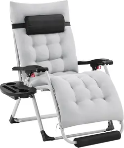 29in Zero Gravity Chair, Foldable Premium Reclining Lounge Recliner w/Removable Pad & Pillow & Side Accessory Tray for Indoor and Outdoor Gray 1PCS