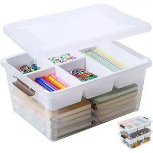 17 QT Plastic Storage Box with Removable Tray Craft Organizers and Storage Clear Storage Container for Organizing Bead, Tool, Sewing, Playdoh (White, 1Pack-17QT)