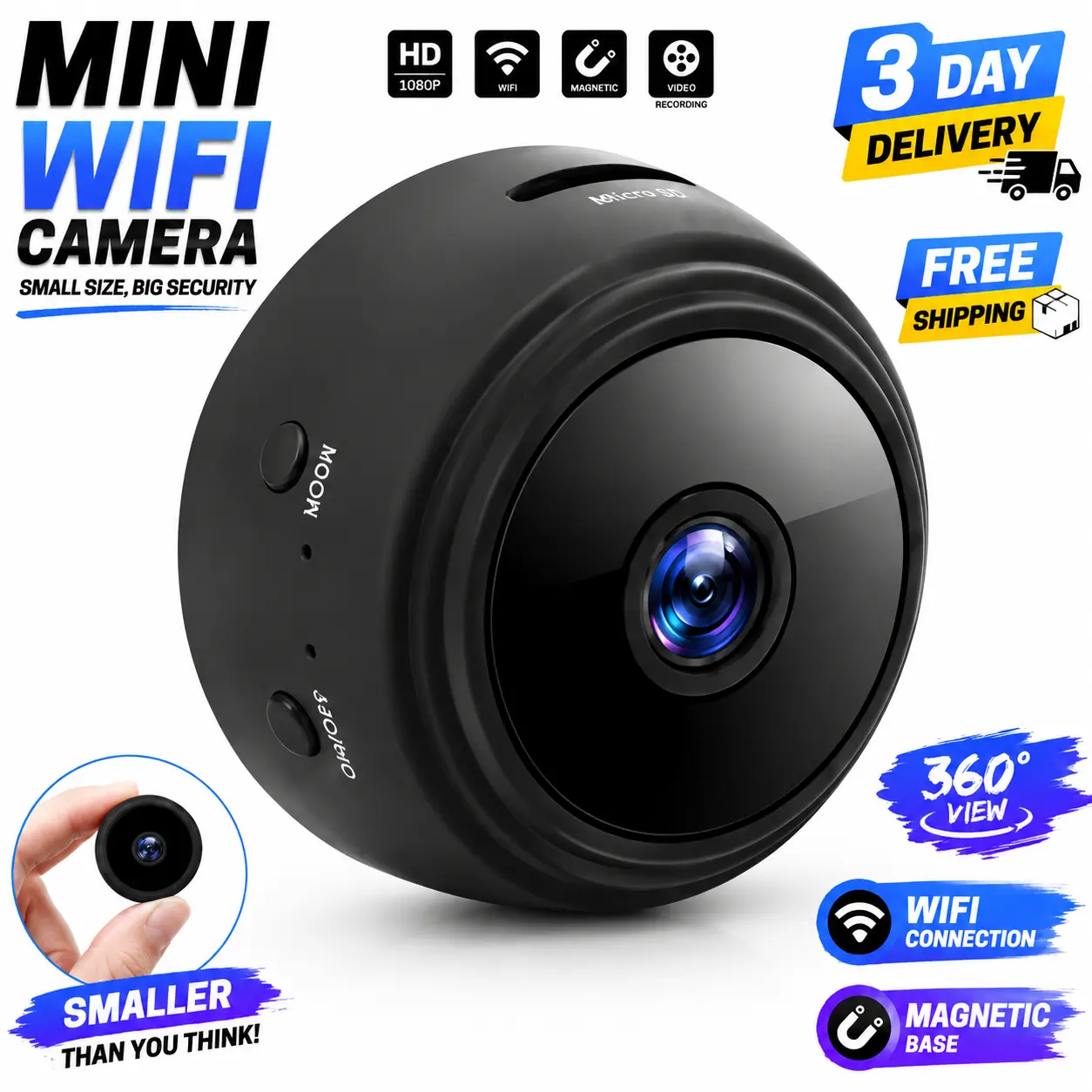 A9 WiFi Mini Camera, Wireless Video Recorder, Security Surveillance Camera, Smart Home Monitor, WiFi Cameras, WiFi Monitoring Camera, Suitable for Babies and Pets