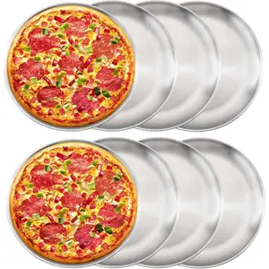 8 Pieces 12 inch Stainless Steel Round Pizza Pan Heavy Duty Baking Serving Tray for Oven Home Kitchen Restaurant