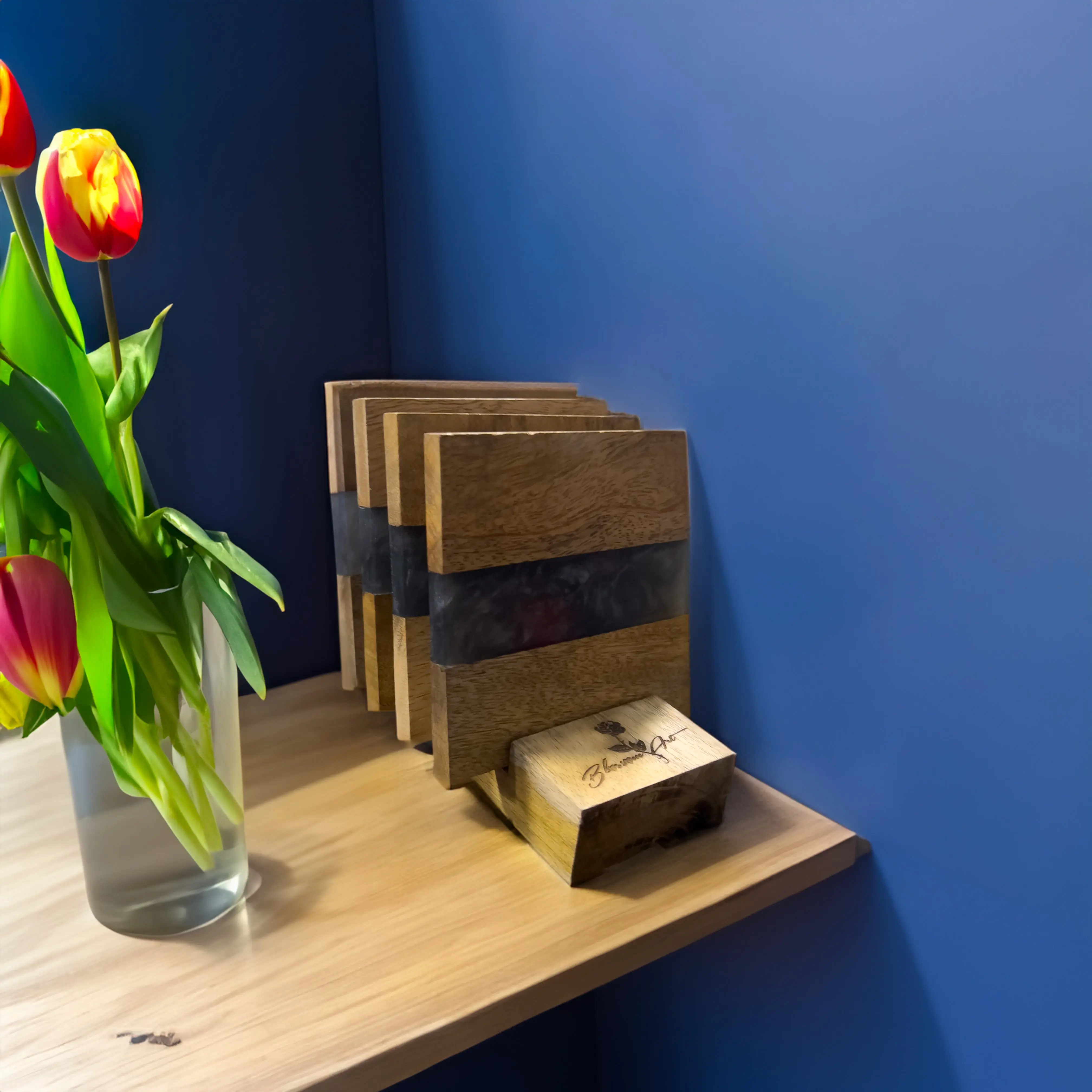 Elegant Wooden Coaster Set Made with Epoxy Resin and Wood