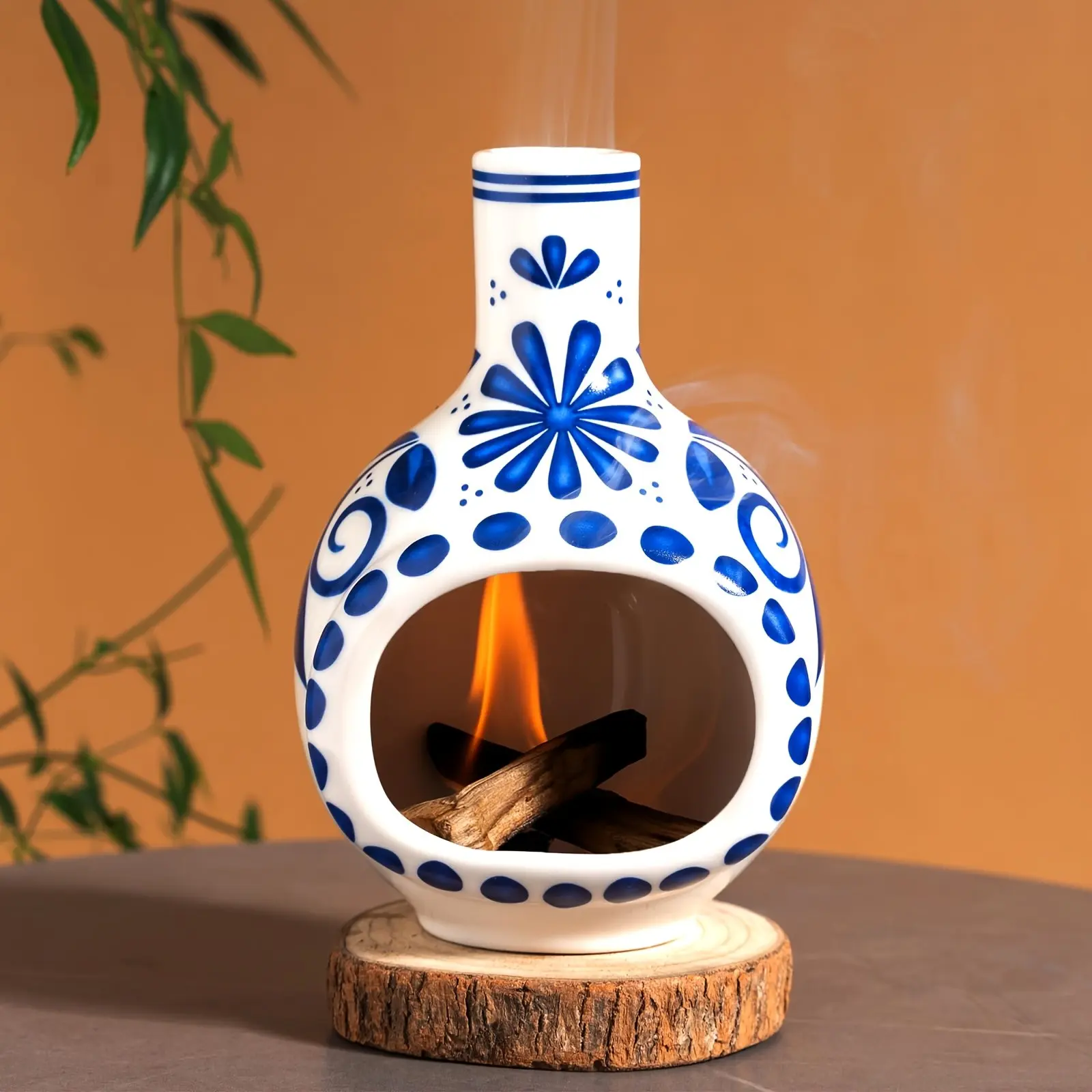 Handmade Holy Wood Ceramic Incense Burner, Modern Cone Shaped Fireplace Holder, Heat Resistant for Meditation Yoga Aromatherapy, Home Decor Gift