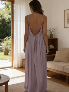 solid Color Cami Lounge Dress Casual Sleeveless Long Dress for Summer Dress for beach Holiday Vacation,Ladies for All Season