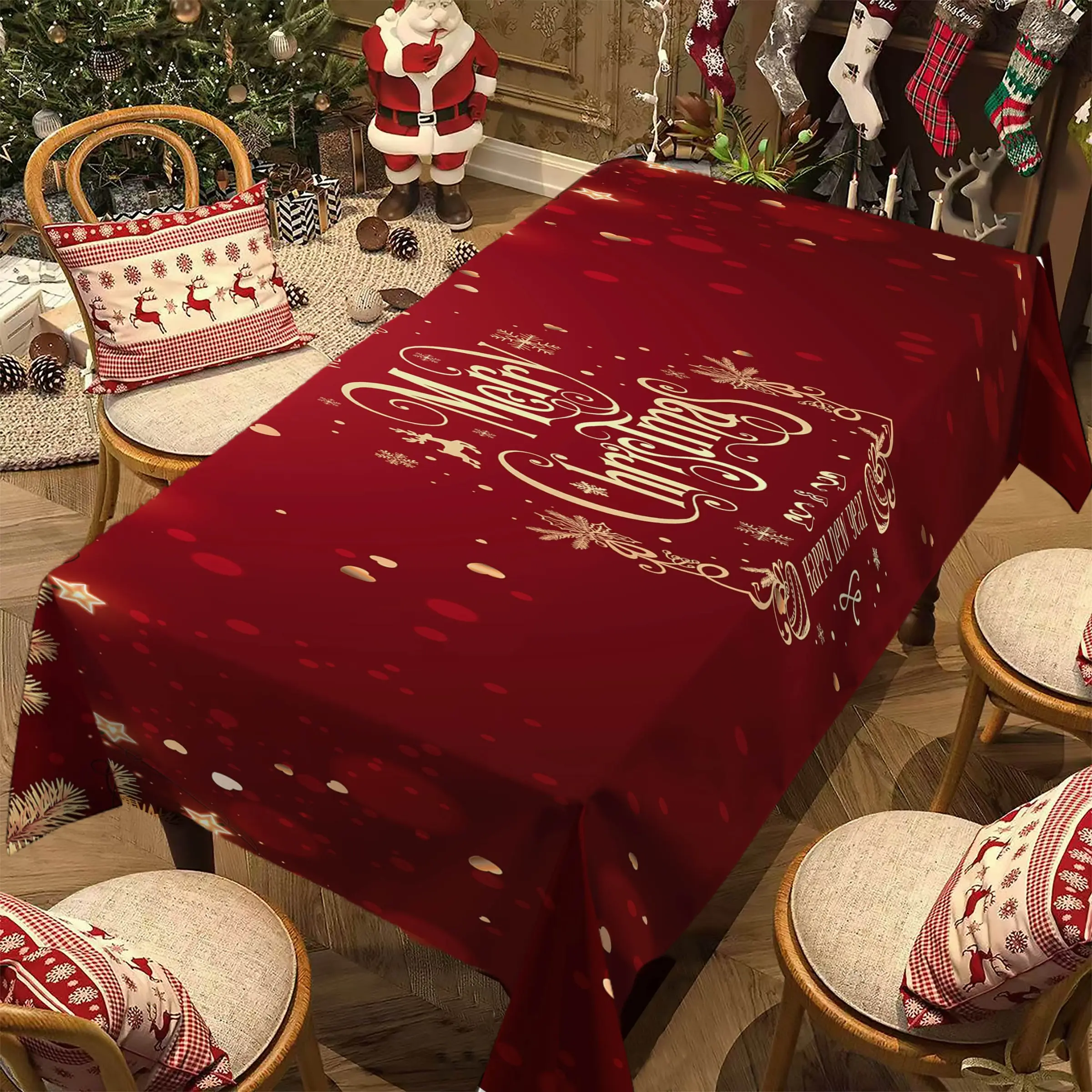 Rectangular Christmas Tablecloth with Reindeer Design, Festive Holiday Decoration for Home & Party Use, Perfect Gift Idea