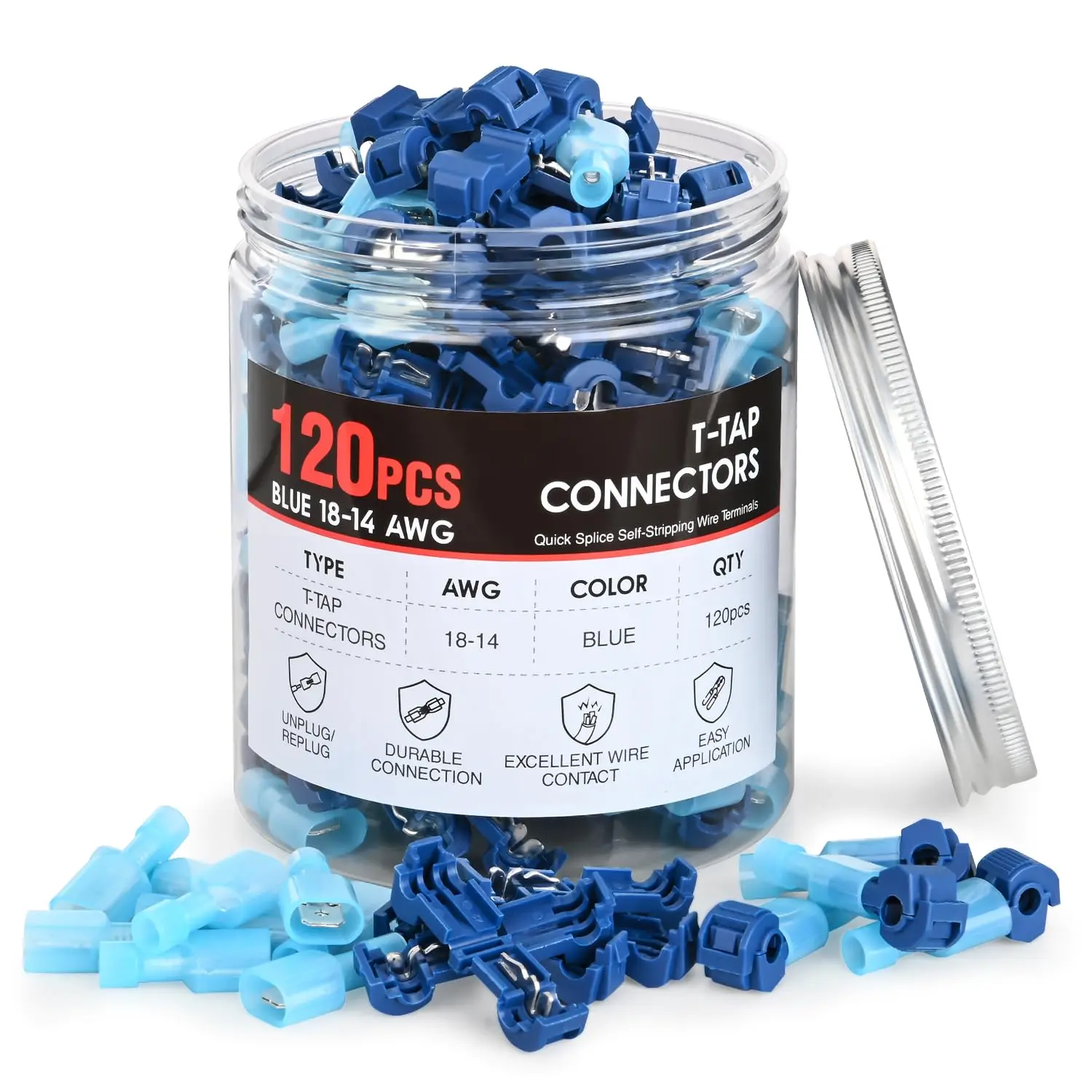 Nilight 120PCS/60 Pairs Quick Splice Disconnect Wire Terminals T-Tap Spade Wire Connectors Bule 16-14 AWG Male Female Fully Insulated Electrical Wire Crimp Self-Stripping Kit summervibes
