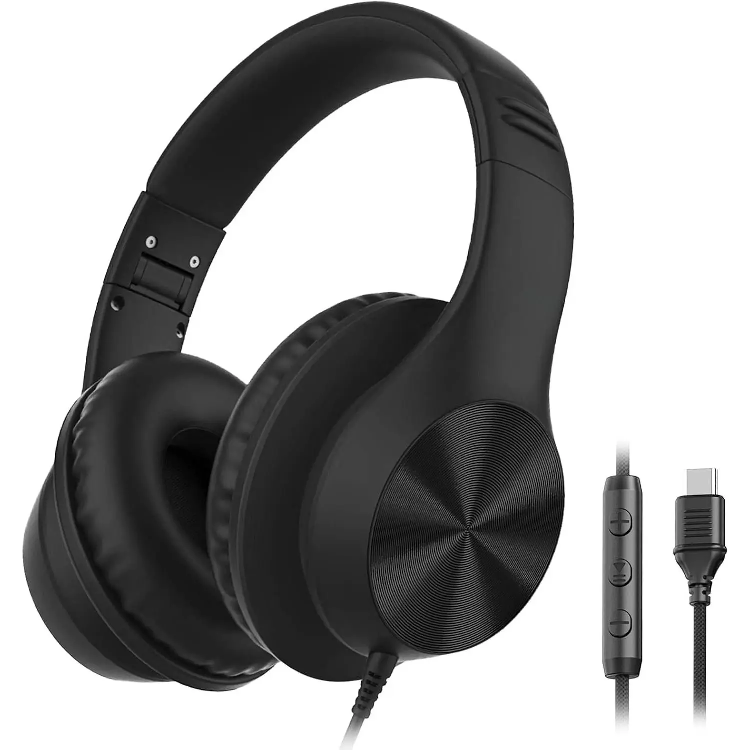 USB C Headphones Wired, Over Ear USB C Wired Headphones with Microphone,  Stereo Sound, Volume Control, Foldable USB Type C Headphones for Adult/Teens//Laptop/ 15/16/17, Black