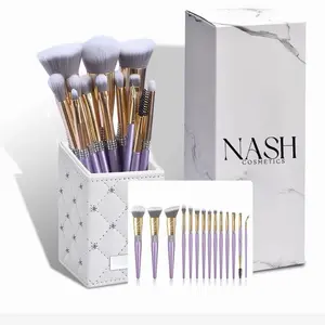 NASH COSMETICS Brush Kit - 14-Piece Makeup Brushes with Gold Accents & Purple Handles for Professional & Home Use
