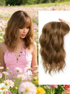 💫 Must-Have Wavy Hair Topper with Bangs! Light Chestnut Brown Soft Curls, Realistic & Natural, Comfortable All-Day Wear, Great for Futuristic-Themed Events & Daily Use! #HairTopper #WavyBob