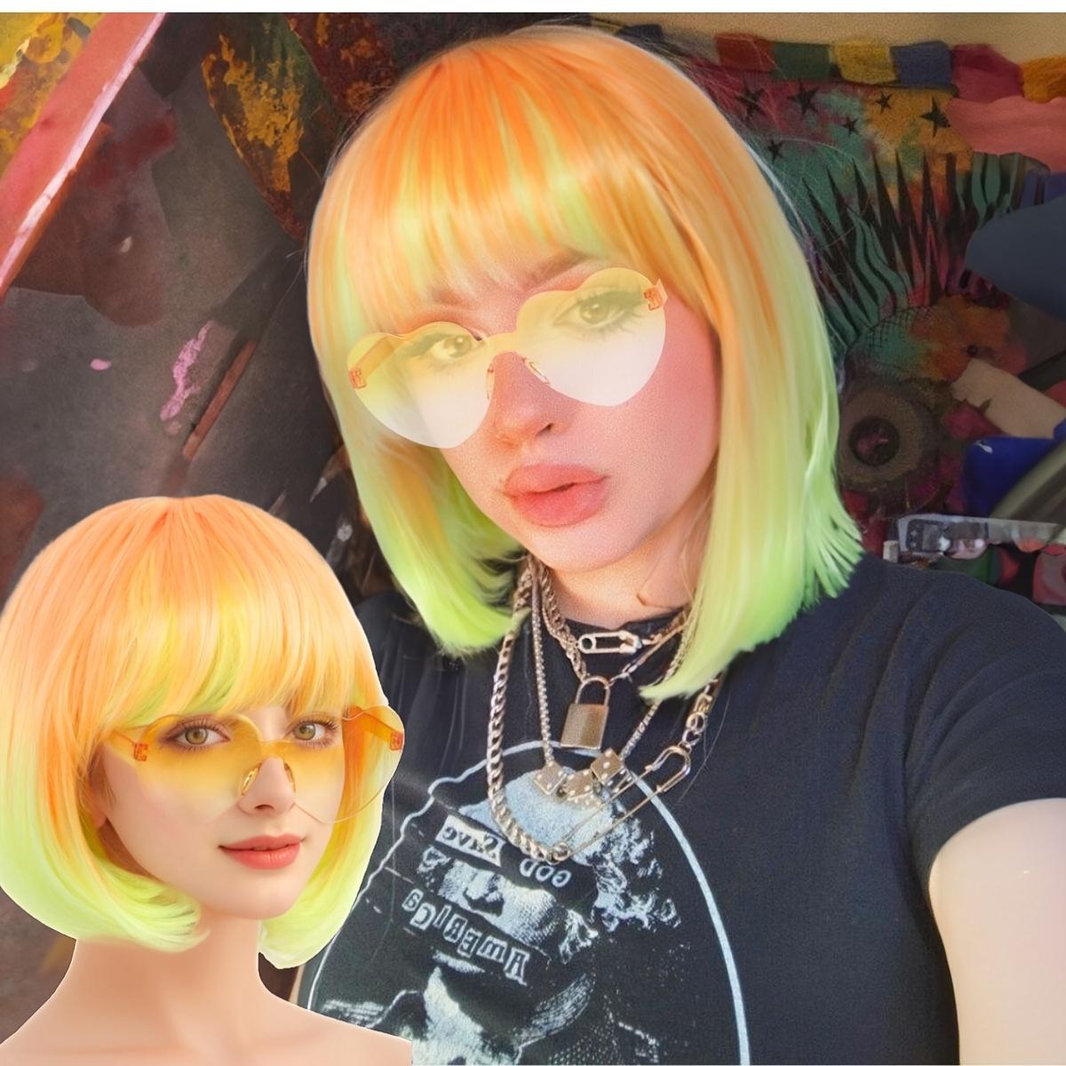 Set of 3 for Women'S 8-Inch Gradient Bob Wig (Includes Glasses, Wig Cap, And Wig)
